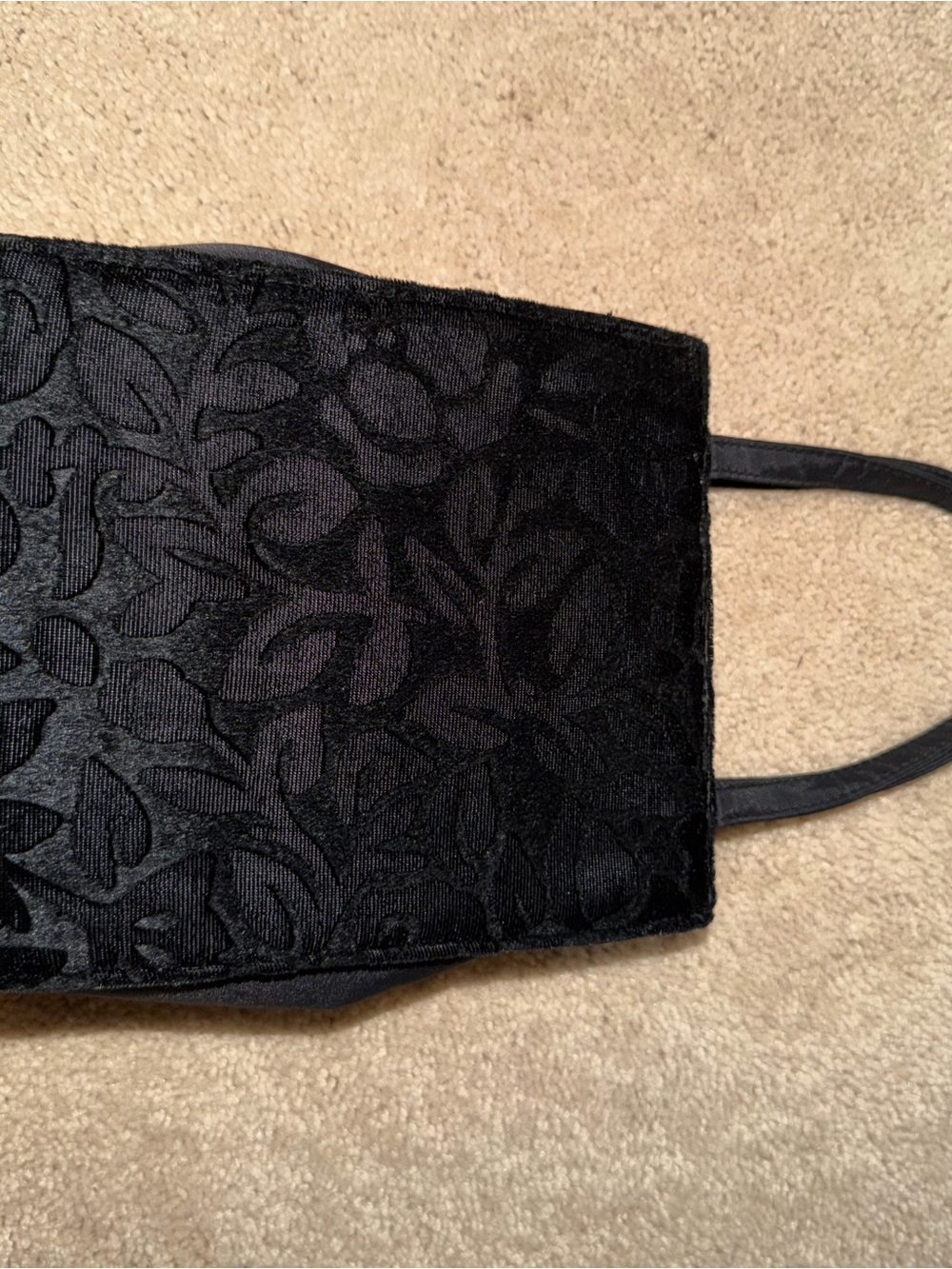Vintage Black Velvet Burnout Floral Mini Tote Evening Bag